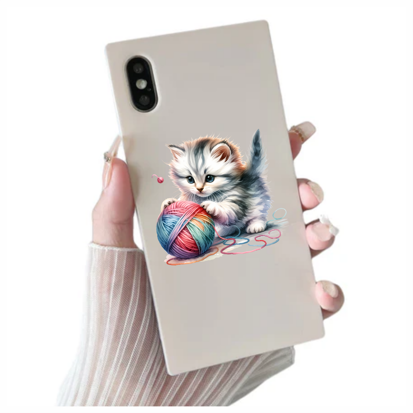 Gray Kitten Playing Colorful Yarn Vinyl Sticker Decal