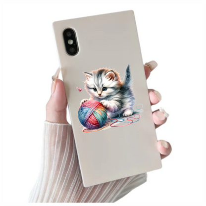 Gray Kitten Playing Colorful Yarn Vinyl Sticker Decal