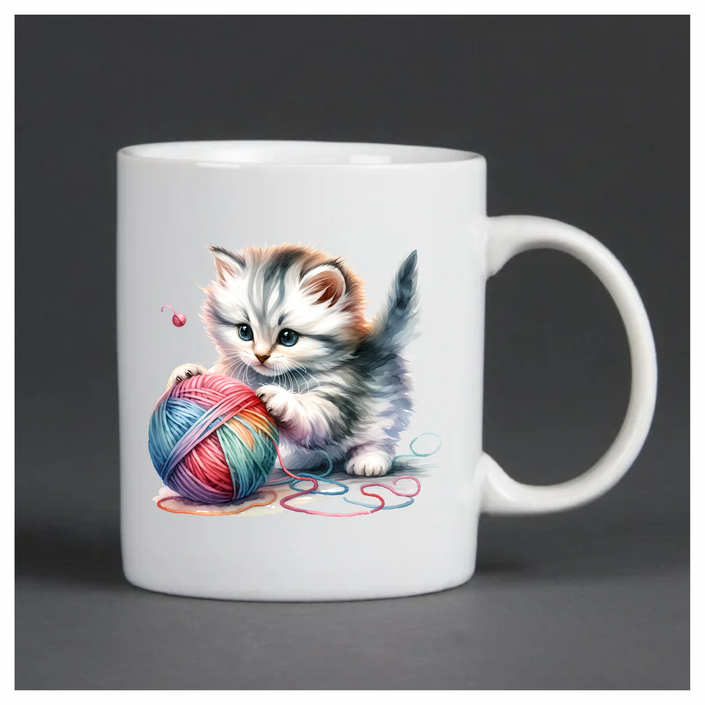 Gray Kitten Playing Colorful Yarn Vinyl Sticker Decal
