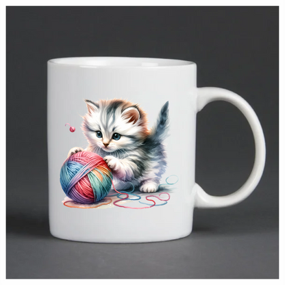 Gray Kitten Playing Colorful Yarn Vinyl Sticker Decal