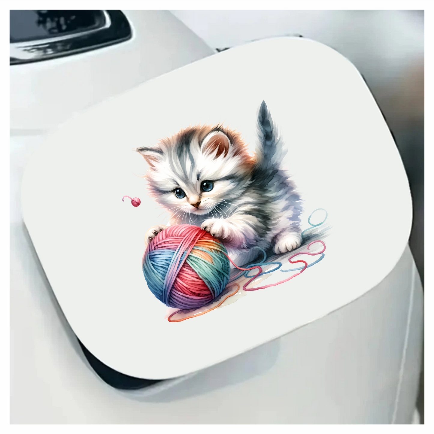 Gray Kitten Playing Colorful Yarn Vinyl Sticker Decal