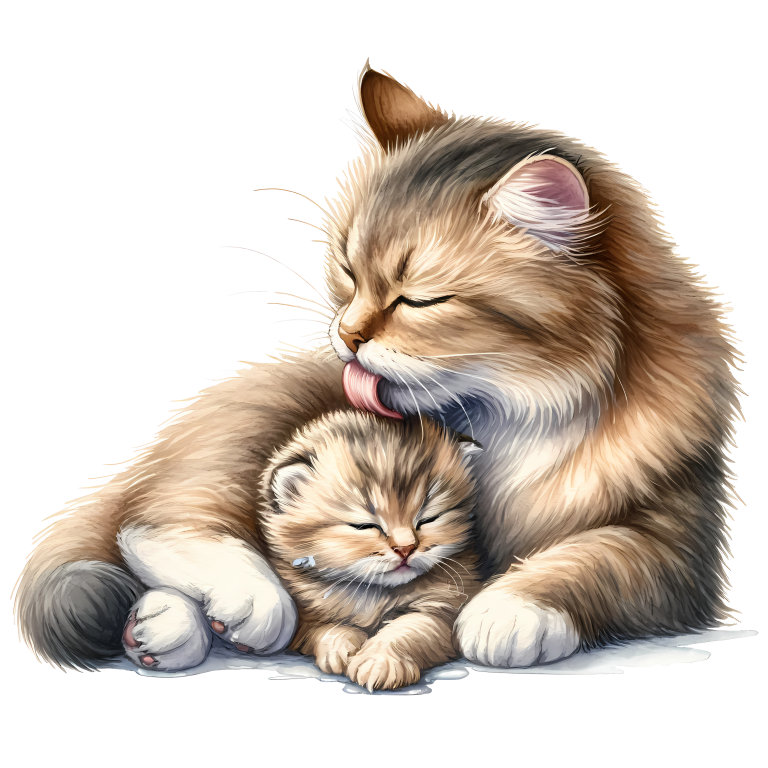 Brown Cat Kitten Licking Fur Vinyl Sticker Decal