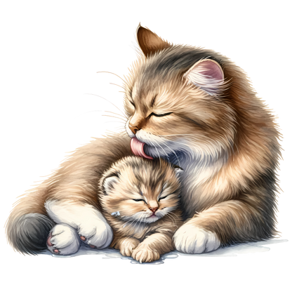 Brown Cat Kitten Licking Fur Vinyl Sticker Decal