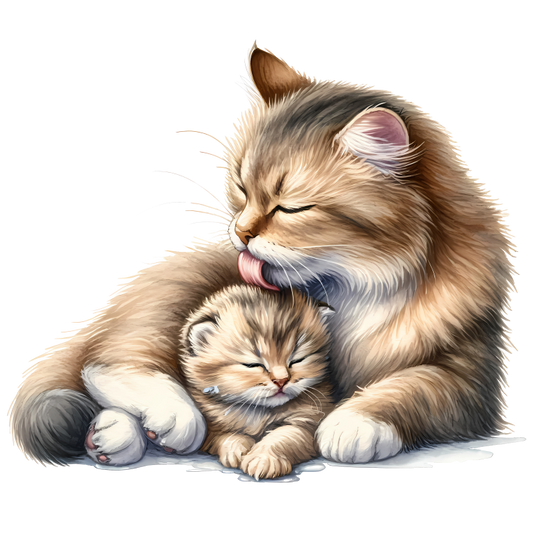 Brown Cat Kitten Licking Fur Vinyl Sticker Decal