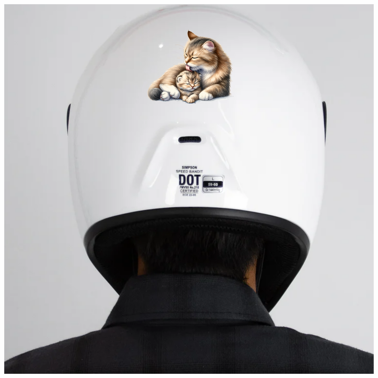 Brown Cat Kitten Licking Fur Vinyl Sticker Decal