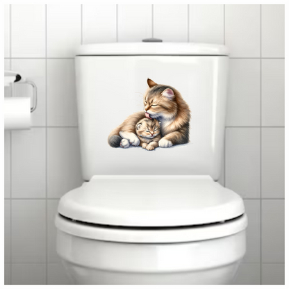 Brown Cat Kitten Licking Fur Vinyl Sticker Decal