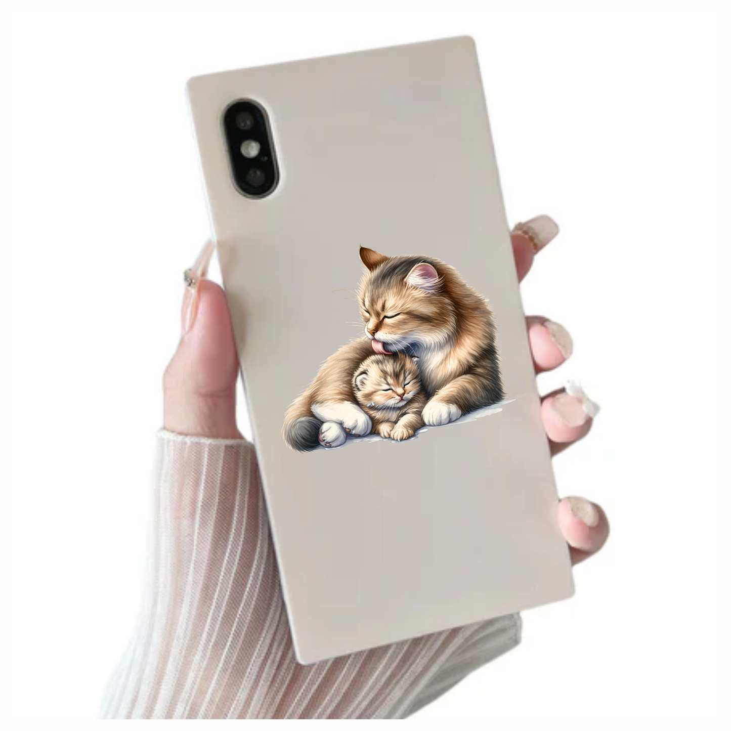 Brown Cat Kitten Licking Fur Vinyl Sticker Decal