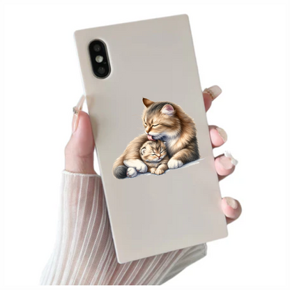 Brown Cat Kitten Licking Fur Vinyl Sticker Decal