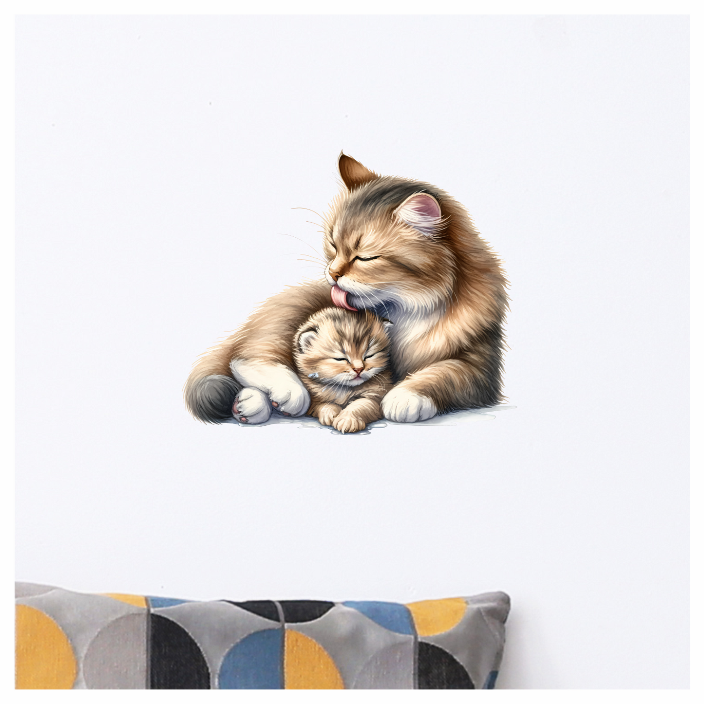 Brown Cat Kitten Licking Fur Vinyl Sticker Decal