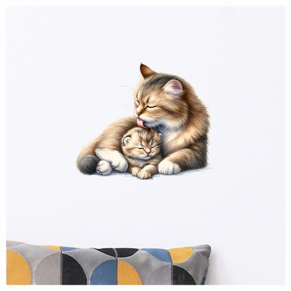 Brown Cat Kitten Licking Fur Vinyl Sticker Decal