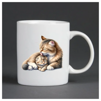 Brown Cat Kitten Licking Fur Vinyl Sticker Decal