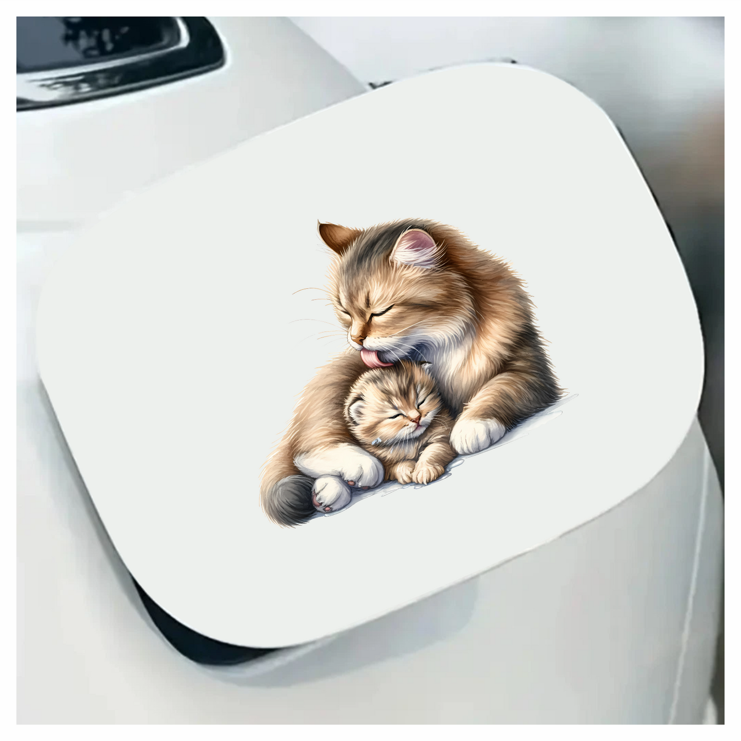 Brown Cat Kitten Licking Fur Vinyl Sticker Decal