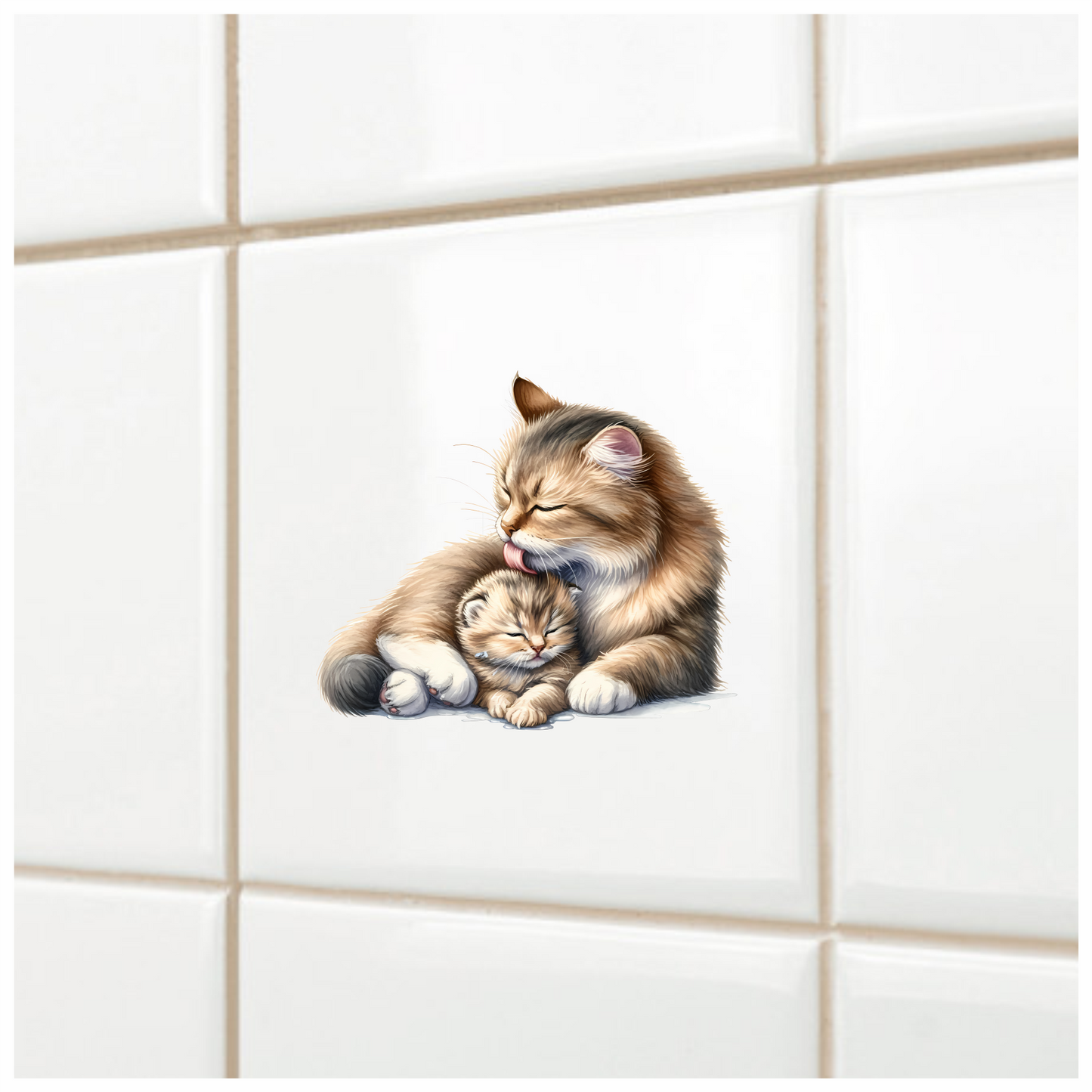 Brown Cat Kitten Licking Fur Vinyl Sticker Decal