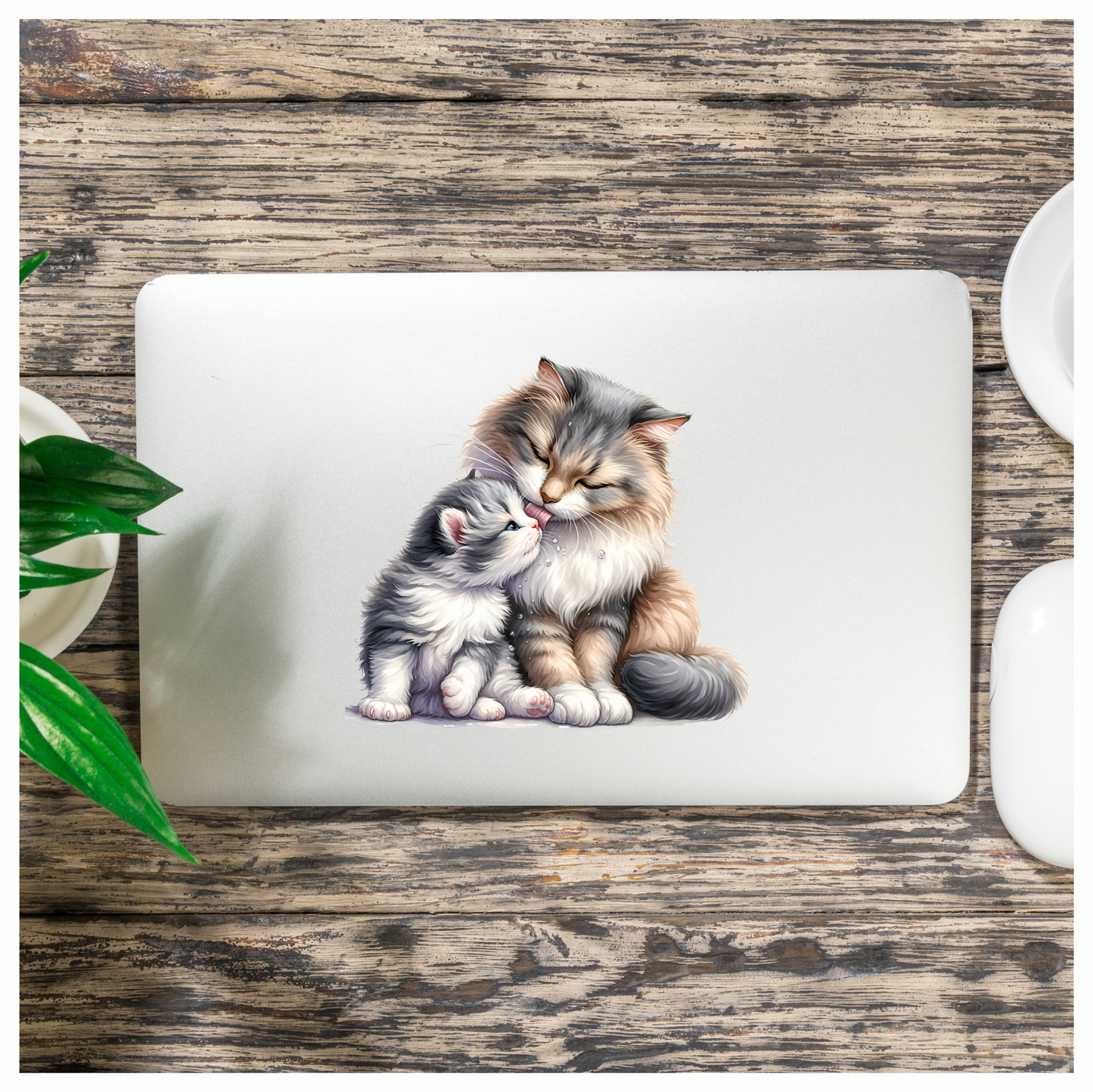Grey White Cat Kitten Maine Vinyl Sticker Decal