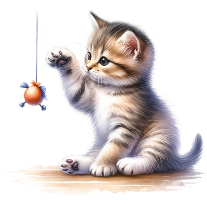 Brown Tabby Kitten Playing Toy Vinyl Sticker Decal