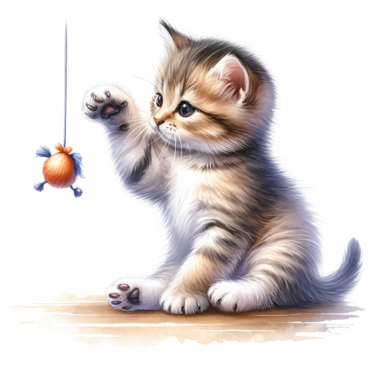 Brown Tabby Kitten Playing Toy Vinyl Sticker Decal