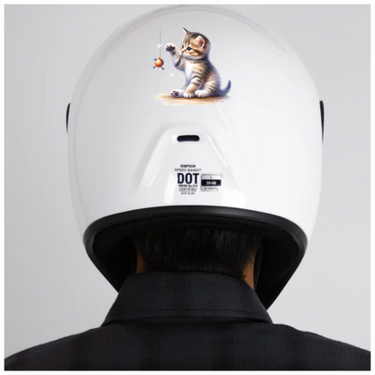 Brown Tabby Kitten Playing Toy Vinyl Sticker Decal