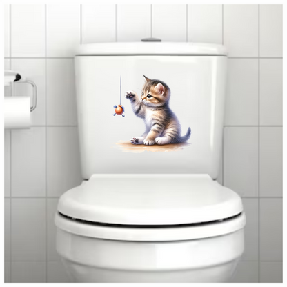 Brown Tabby Kitten Playing Toy Vinyl Sticker Decal