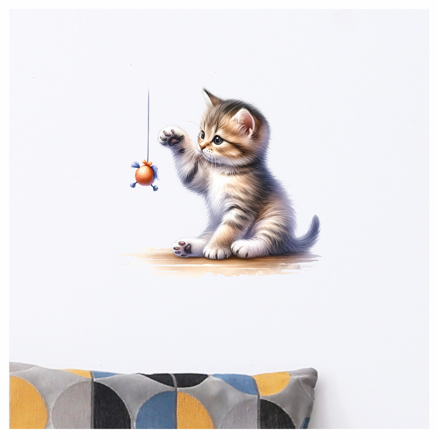 Brown Tabby Kitten Playing Toy Vinyl Sticker Decal