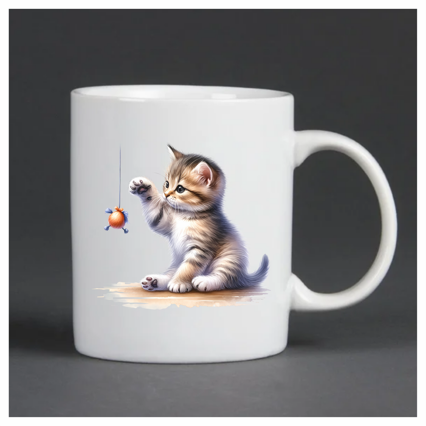 Brown Tabby Kitten Playing Toy Vinyl Sticker Decal