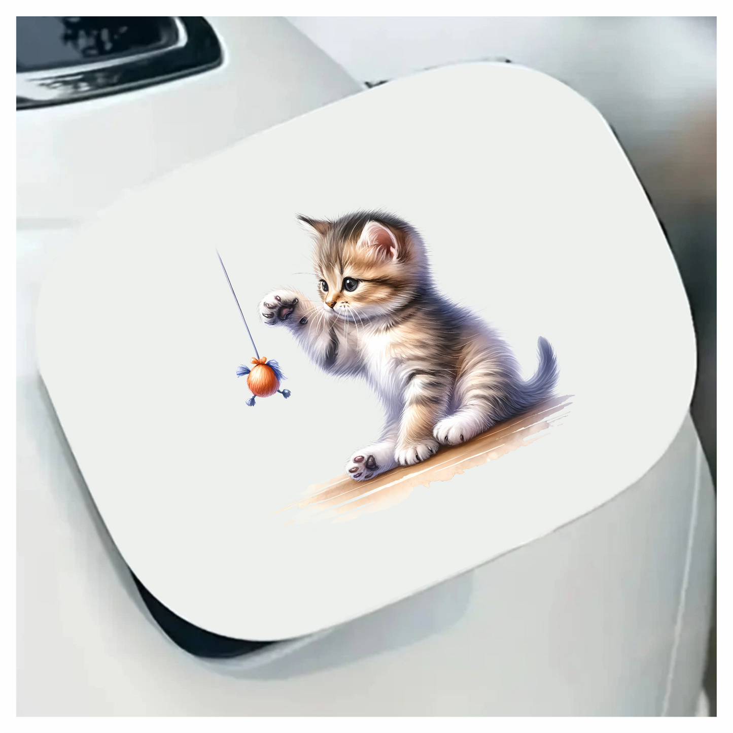 Brown Tabby Kitten Playing Toy Vinyl Sticker Decal