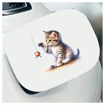 Brown Tabby Kitten Playing Toy Vinyl Sticker Decal