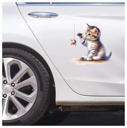 Brown Tabby Kitten Playing Toy Vinyl Sticker Decal