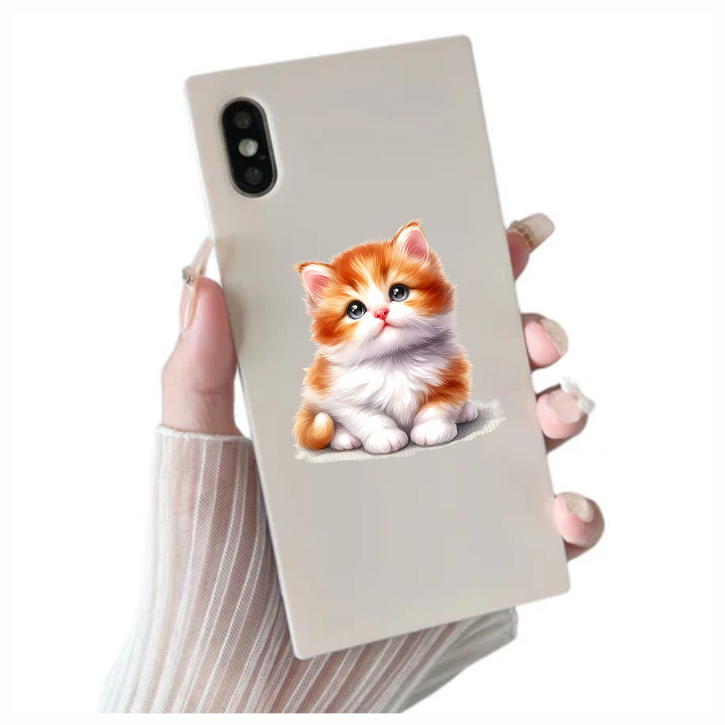 Orange White Kitten Fluffy Cute Vinyl Sticker Decal