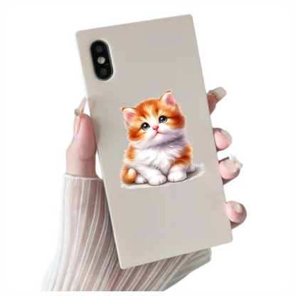 Orange White Kitten Fluffy Cute Vinyl Sticker Decal