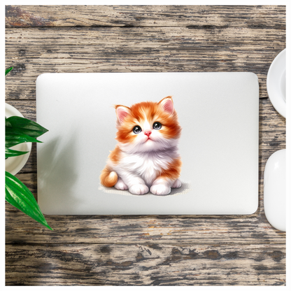 Orange White Kitten Fluffy Cute Vinyl Sticker Decal