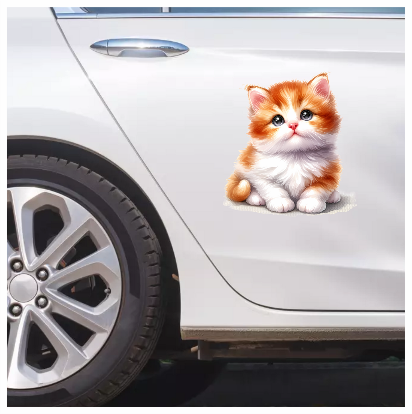 Orange White Kitten Fluffy Cute Vinyl Sticker Decal