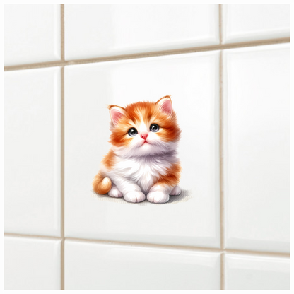Orange White Kitten Fluffy Cute Vinyl Sticker Decal