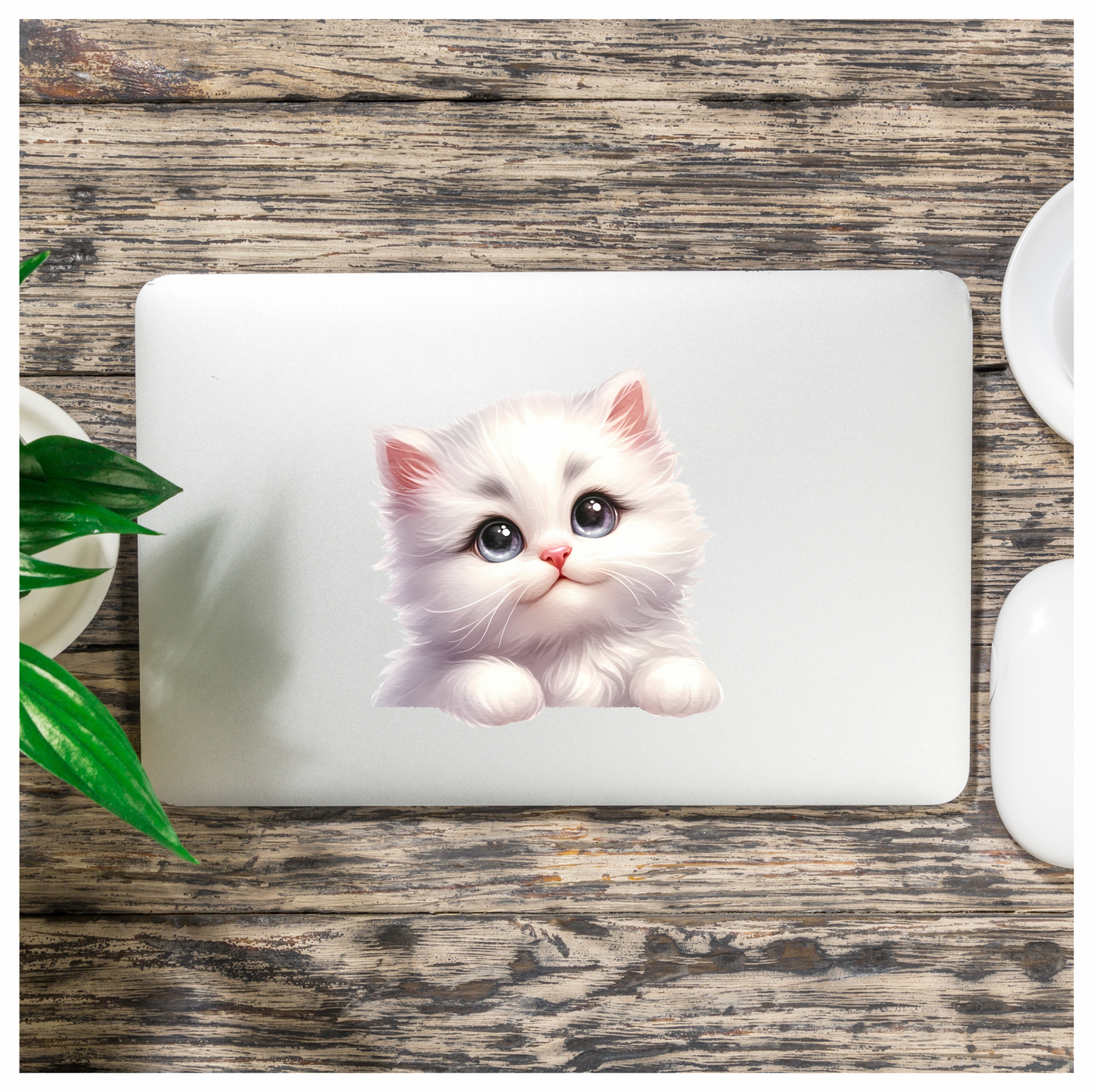 White Fluffy Kitten Persian Cute Vinyl Sticker Decal