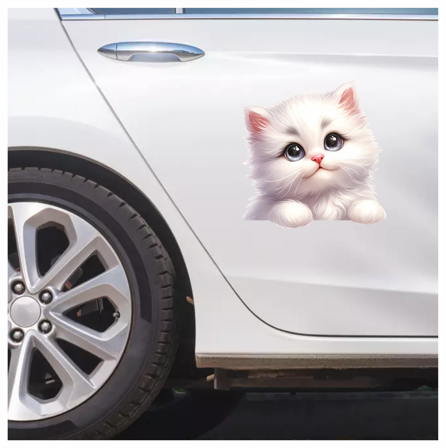 White Fluffy Kitten Persian Cute Vinyl Sticker Decal