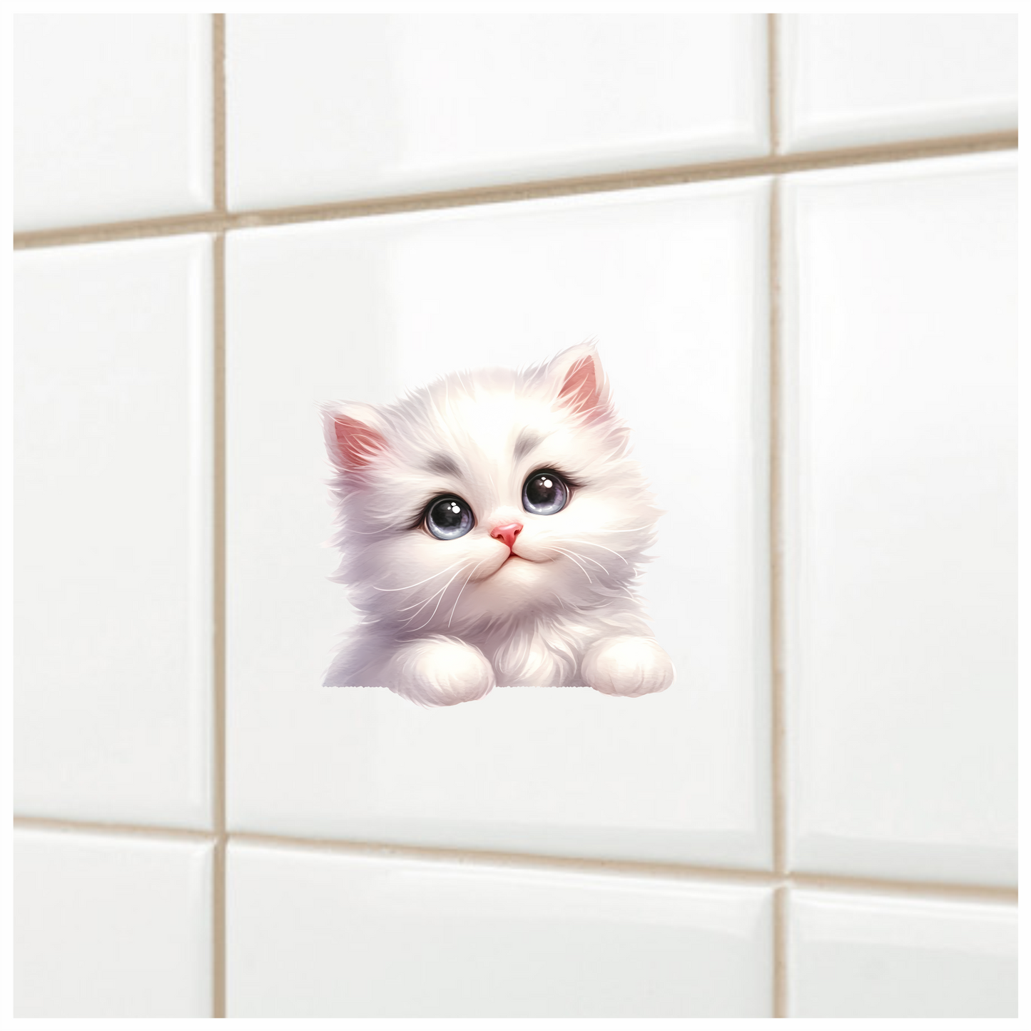 White Fluffy Kitten Persian Cute Vinyl Sticker Decal