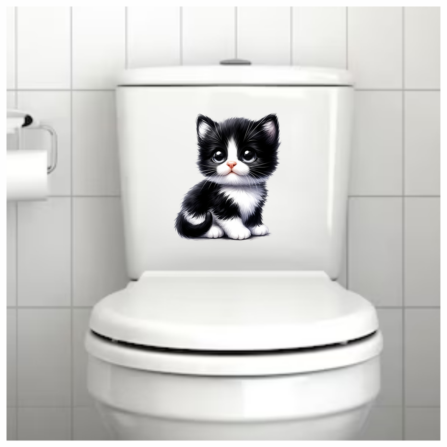 Black White Kitten Cute Sitting Vinyl Sticker Decal