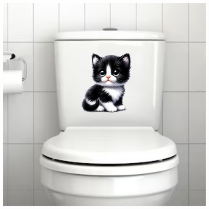 Black White Kitten Cute Sitting Vinyl Sticker Decal