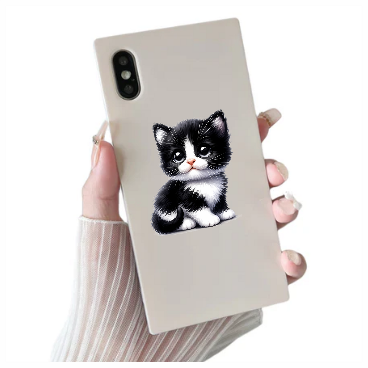Black White Kitten Cute Sitting Vinyl Sticker Decal