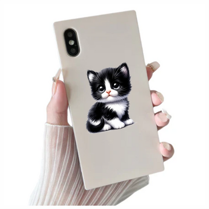 Black White Kitten Cute Sitting Vinyl Sticker Decal