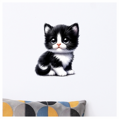Black White Kitten Cute Sitting Vinyl Sticker Decal