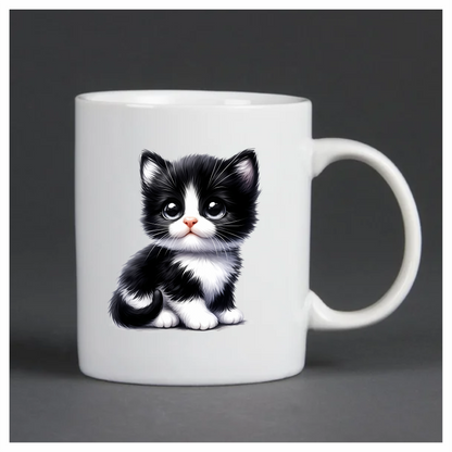 Black White Kitten Cute Sitting Vinyl Sticker Decal