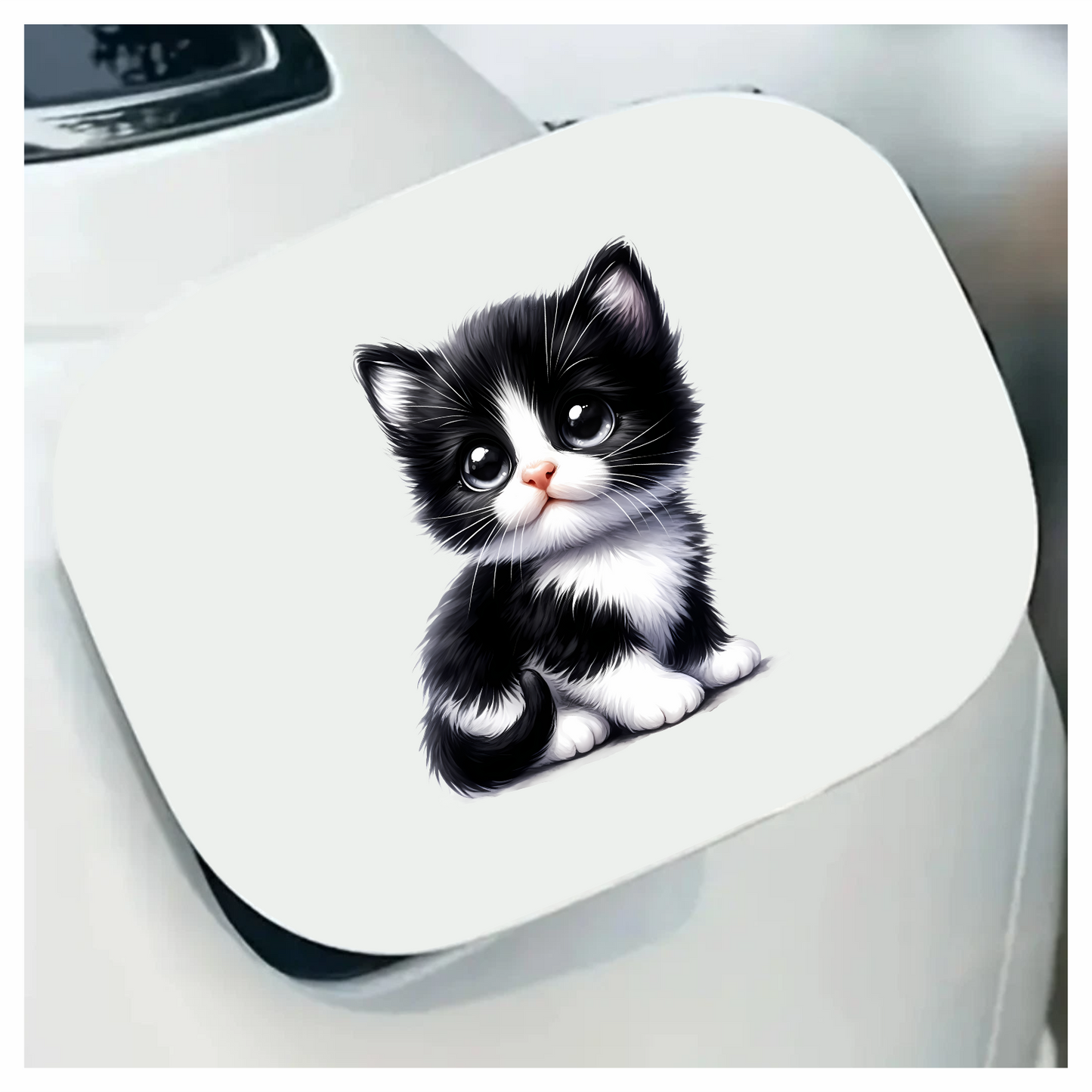 Black White Kitten Cute Sitting Vinyl Sticker Decal