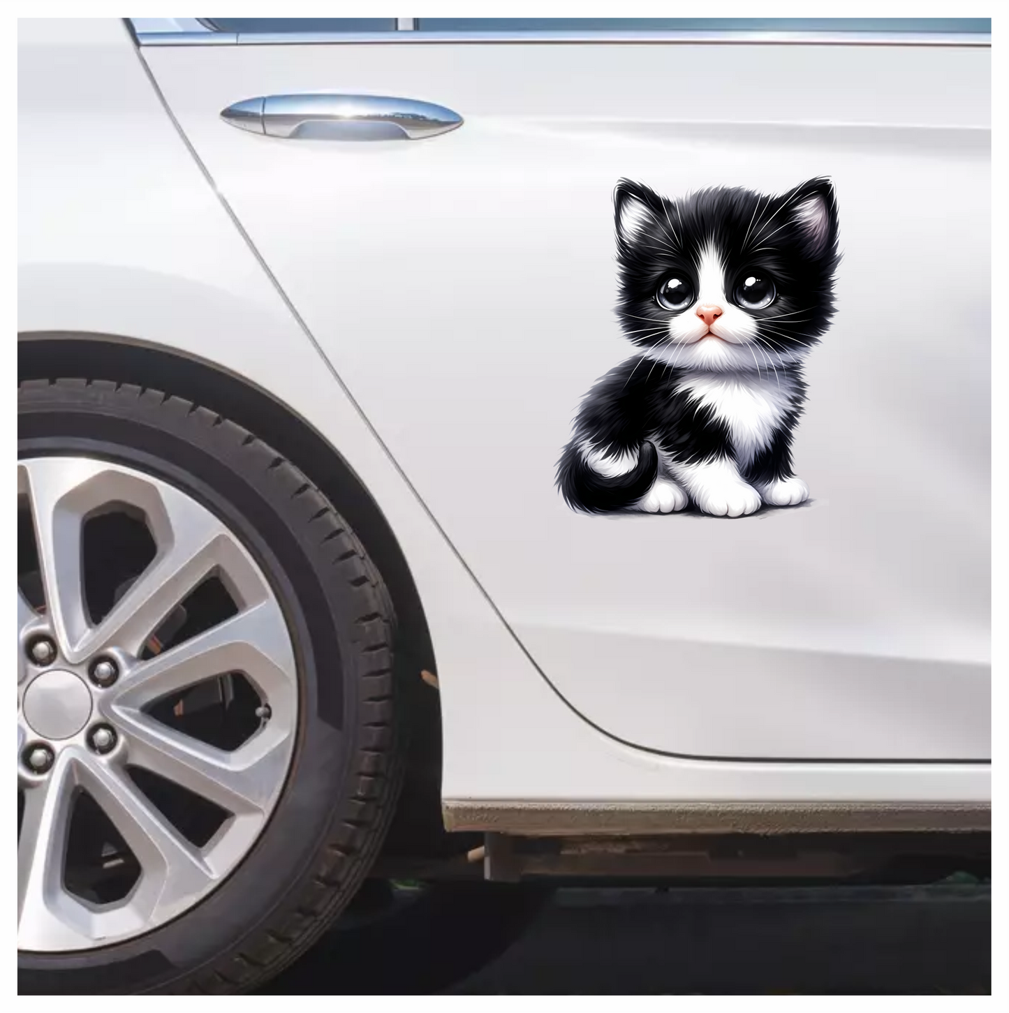 Black White Kitten Cute Sitting Vinyl Sticker Decal