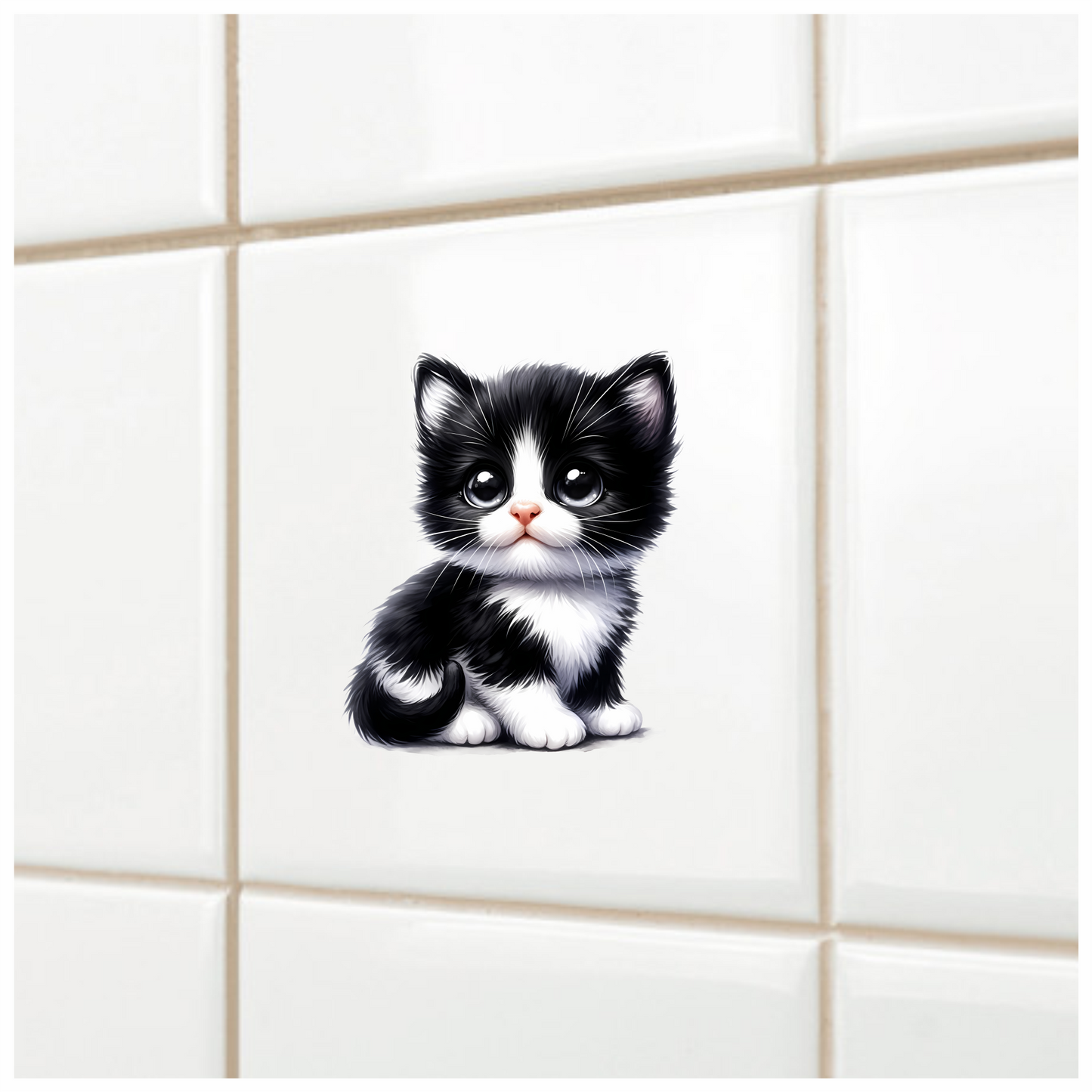 Black White Kitten Cute Sitting Vinyl Sticker Decal