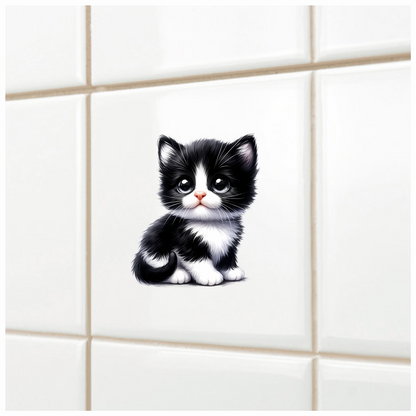 Black White Kitten Cute Sitting Vinyl Sticker Decal