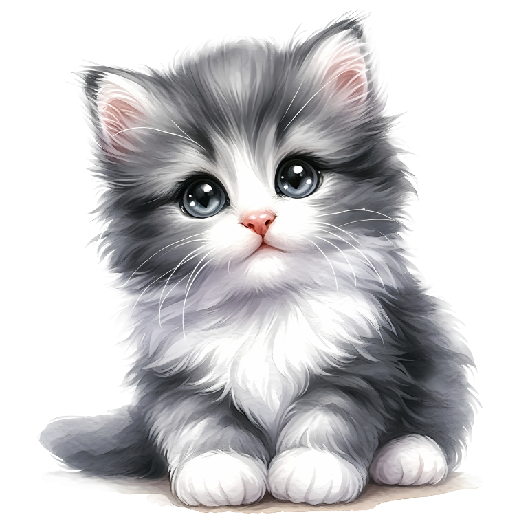 Grey White Kitten Fluffy Cute Vinyl Sticker Decal