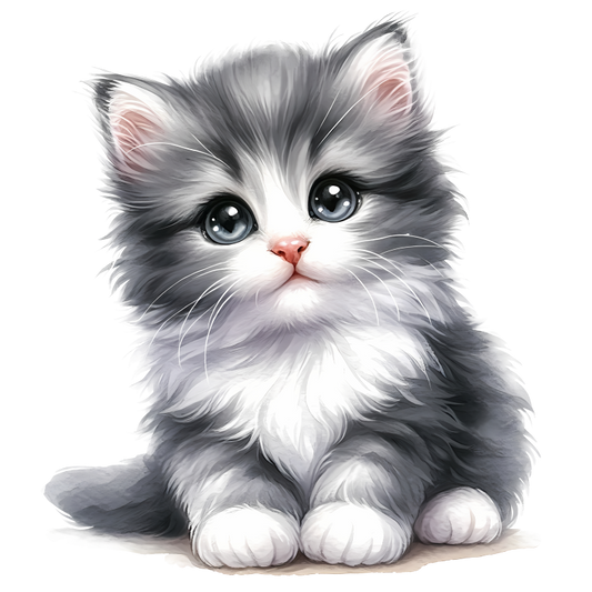 Grey White Kitten Fluffy Cute Vinyl Sticker Decal