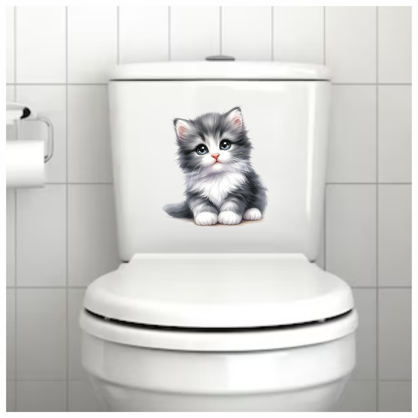 Grey White Kitten Fluffy Cute Vinyl Sticker Decal