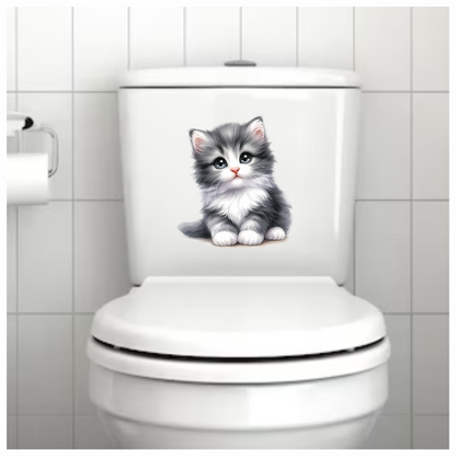 Grey White Kitten Fluffy Cute Vinyl Sticker Decal