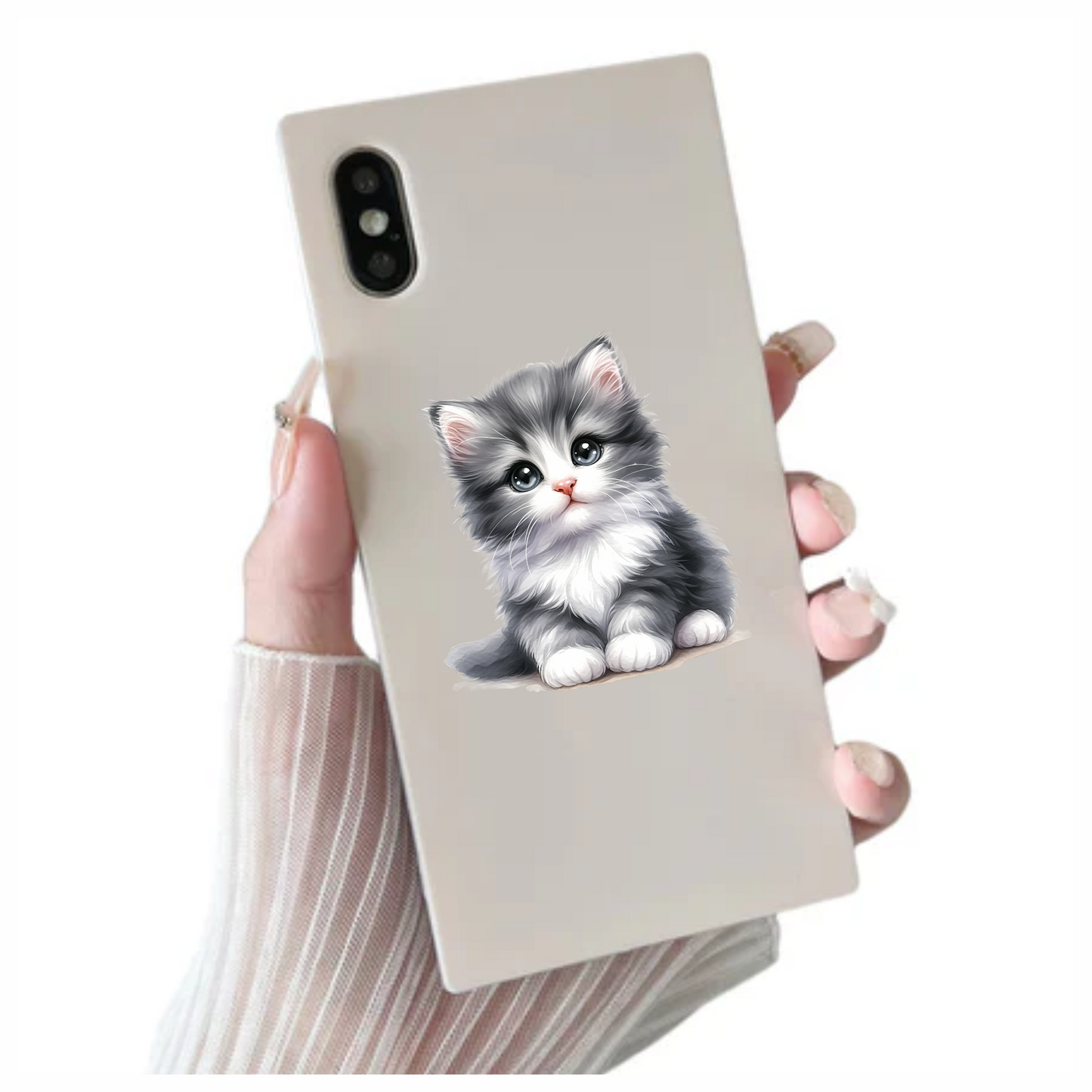 Grey White Kitten Fluffy Cute Vinyl Sticker Decal